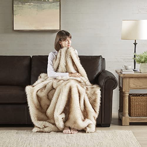 Hyde Lane Faux Fur Throw Blanket - Ultra Long Pile, Luxury Fluffy Fox Golden with Brown Tipped Blankets for Home Couch, Fuzzy Plush Animal Coat Color Throws for Decoration, 50x60