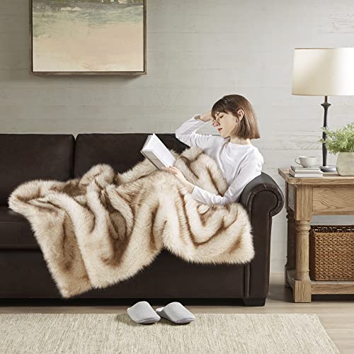 Hyde Lane Faux Fur Throw Blanket - Ultra Long Pile, Luxury Fluffy Fox Golden with Brown Tipped Blankets for Home Couch, Fuzzy Plush Animal Coat Color Throws for Decoration, 50x60