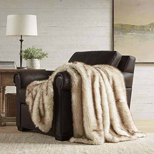 Hyde Lane Faux Fur Throw Blanket - Ultra Long Pile, Luxury Fluffy Fox Golden with Brown Tipped Blankets for Home Couch, Fuzzy Plush Animal Coat Color Throws for Decoration, 50x60