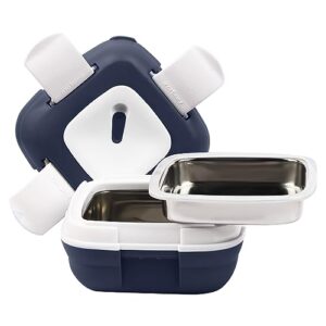 lunch box - pinnacle insulated leak proof lunch box for kids/adults - stainless steel thermal bento-style lunch box container with additional tray for salad/soup (navy, 16 oz)