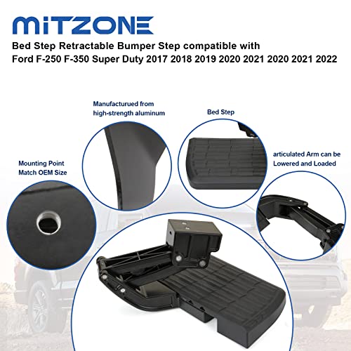 MITZONE Bed Step Retractable Bumper Step Compatible with Ford F-250 F-350 Super Duty 2017 2018 2019 2020 2021 2020 2021 2022