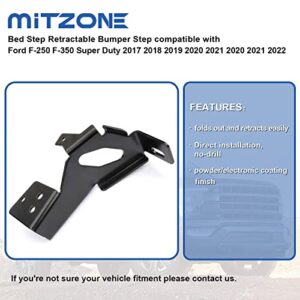 MITZONE Bed Step Retractable Bumper Step Compatible with Ford F-250 F-350 Super Duty 2017 2018 2019 2020 2021 2020 2021 2022