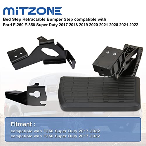 MITZONE Bed Step Retractable Bumper Step Compatible with Ford F-250 F-350 Super Duty 2017 2018 2019 2020 2021 2020 2021 2022