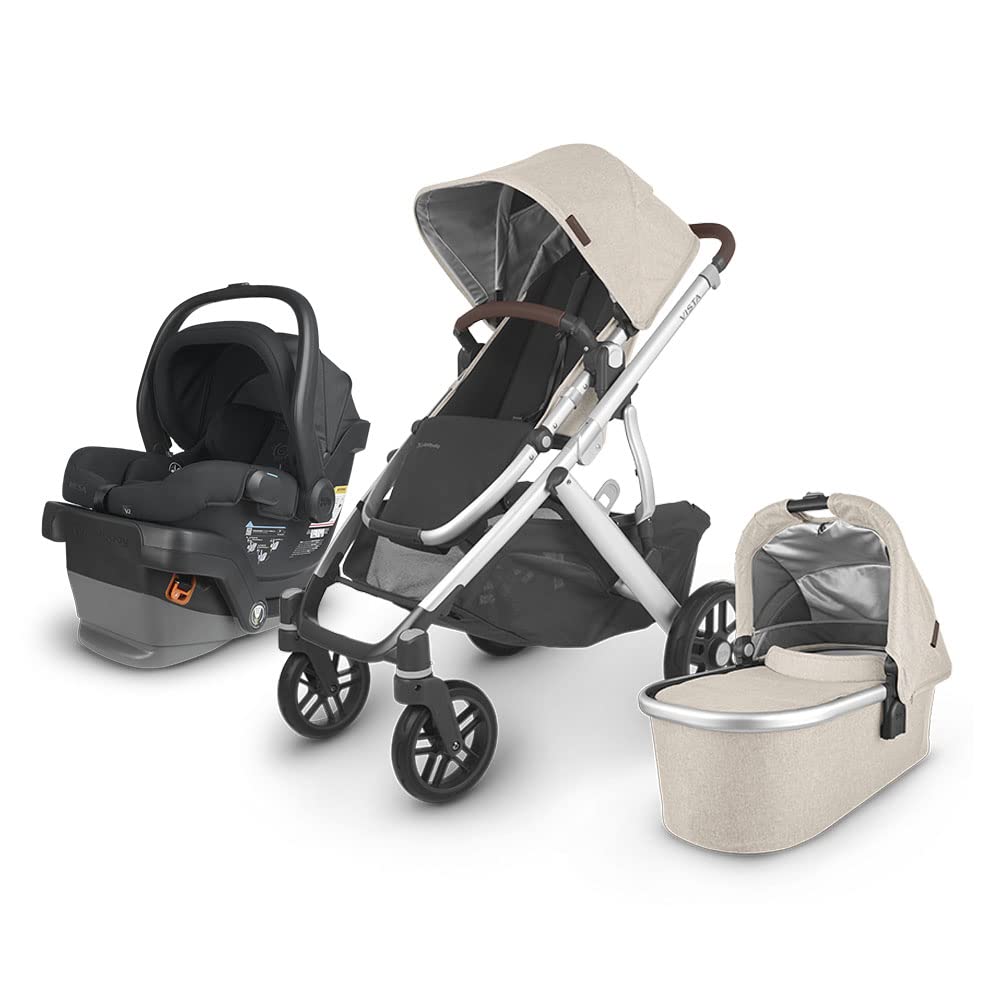 Vista V2 Stroller- Declan (Oat Melange/Silver/Chestnut Leather) + MESA V2 Infant Car Seat - Jake (Charcoal)