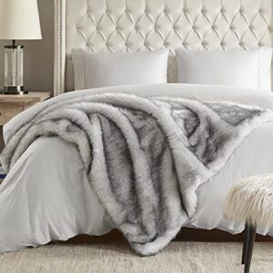 hyde lane ultra long pile faux fur throw blanket, luxury fluffy wolf grey with black tipped blankets for home and bed, oversized fuzzy plush animal coat color throws for decoration, direwolf, 60x80