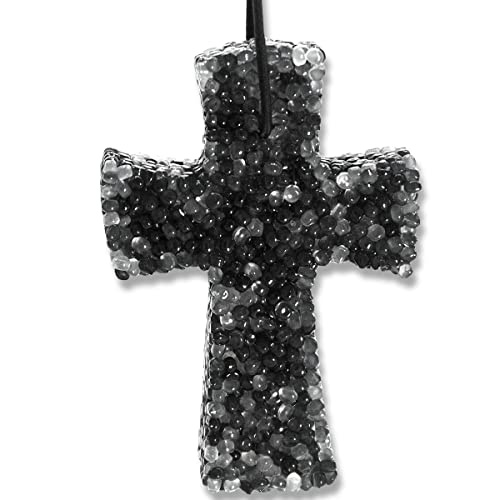 Leather Scented Freshie 1 Black and White Cross, Lone Star Candles and More Authentic Aroma of Genuine Leather, Air Freshener, Car Freshener Premium Aroma Beads, USA Made in Texas