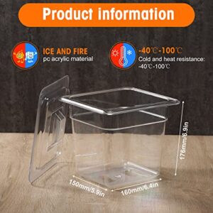 Sieral Pack of 8 Clear 1/6 Size, 6'' Deep Food Pan Acrylic Square Food Storage Containers with Lids for Kitchen Restaurant Food Prep, 2 Quart