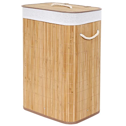 Laundry Hamper by Miss Tanlow, Natural Bamboo Woven Laundry Hamper, Removable Liner, Hampers for Laundry with Lid, Large Capacity of 72L