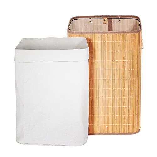 Laundry Hamper by Miss Tanlow, Natural Bamboo Woven Laundry Hamper, Removable Liner, Hampers for Laundry with Lid, Large Capacity of 72L