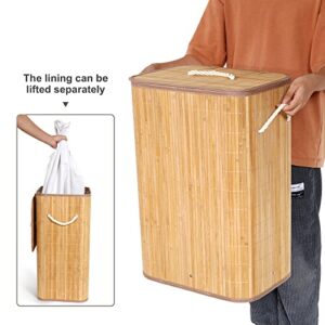 Laundry Hamper by Miss Tanlow, Natural Bamboo Woven Laundry Hamper, Removable Liner, Hampers for Laundry with Lid, Large Capacity of 72L