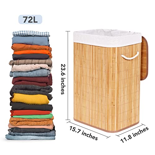 Laundry Hamper by Miss Tanlow, Natural Bamboo Woven Laundry Hamper, Removable Liner, Hampers for Laundry with Lid, Large Capacity of 72L