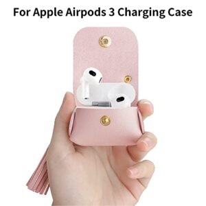 MODOS LOGICOS Case Cover for Air Pods 3 (2021), Genuine Leather Case with a Couple of Drooping Tassels Compatible with Apple AirPods 3rd Generation Charging Case - TaroPurple