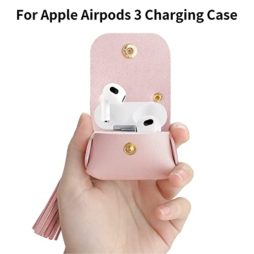 MODOS LOGICOS Case Cover for Air Pods 3 (2021), Genuine Leather Case with a Couple of Drooping Tassels Compatible with Apple AirPods 3rd Generation Charging Case - TaroPurple