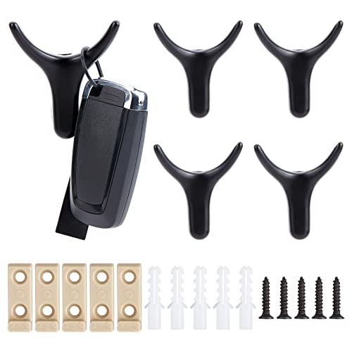 BENECREAT 5 Sets Ox Horn Wall Mounted Hook, Aluminum Alloy Retro Double Robe Hanger with 5pcs Gasket, 15pcs Screws and 10pcs Nuts for Hanging Towel, Coat, Scarf, Bag, Key and Hat