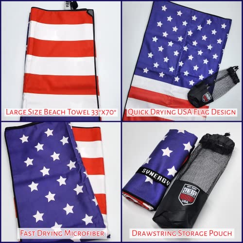 USA Flag Inspired, Quick Drying, Extra Large Sandfree American Flag Beach Towel - 71x35 Unique Design for Big Summer Fun, Perfect for Beach, Camping, Sports or Travel Accessories Towel.