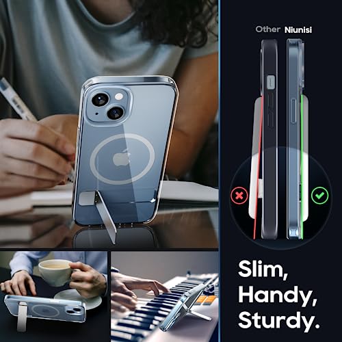 Niunisi Magnetic Case for iPhone 14 Case 6.1-Inch (2022), Slim Kickstand with Screen Protector Compatible with Magsafe Shockproof Crystal Clear Cases Phone Case Cover, Clear