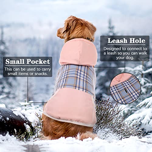 Dog Coat Plaid Dog Cold Weather Jacket with Hood, Extra Warm Fleece Lining Dog Hoodies Sweater Outfit for Puppy Small Medium Large Dogs,Dog Winter Clothes Vest Pullover Apparel Hooded Shirts