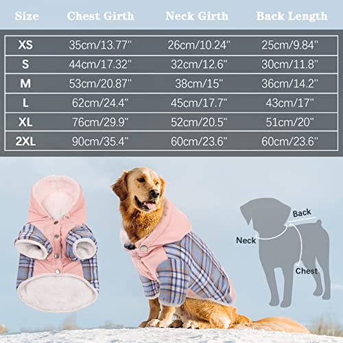 Dog Coat Plaid Dog Cold Weather Jacket with Hood, Extra Warm Fleece Lining Dog Hoodies Sweater Outfit for Puppy Small Medium Large Dogs,Dog Winter Clothes Vest Pullover Apparel Hooded Shirts