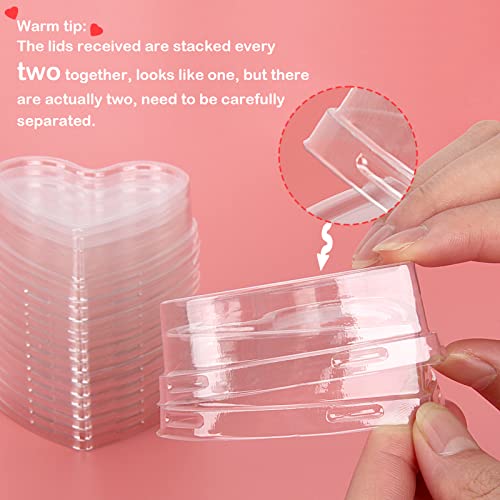 HawHawToys 60 Pack Dessert Cups with Lids and Spoons, 5 oz Heart Shaped Clear Plastic Appetizer Parfait cups for Mother's Day Gift, Wedding, Bridal Shower