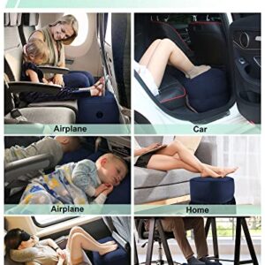 JefDiee Inflatable Travel Foot Rest Pillow, Kids Airplane Bed, Adjustable 3 Layers Height Leg Rest Pillow, Adults Travel Essentials Great for Airplane, Office, Home, Trains, Cars (Blue)