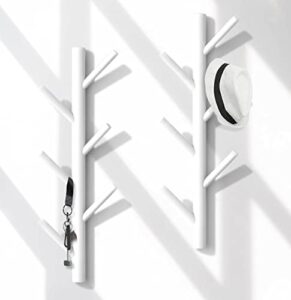 6 hooks hanging modern wall mounted coat and hat rack,wood hook wall decor hanger for bedroom and entryway，heavy duty easy assembly - 2 pack white (24 inch)