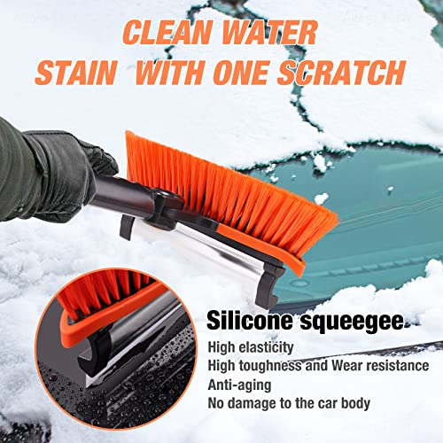 Tomorotec 3-in-1 Ice Scraper, Snow Brush and Squeegee, 39" Extendable Aluminum Alloy Handle 180° Pivoting Snow Scraper for Car Anti-Scratch Silicone Brush Ice Scraper for Car Windshield Window SUV