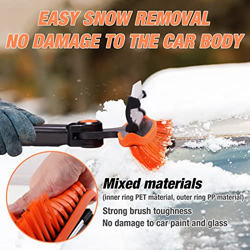 Tomorotec 3-in-1 Ice Scraper, Snow Brush and Squeegee, 39" Extendable Aluminum Alloy Handle 180° Pivoting Snow Scraper for Car Anti-Scratch Silicone Brush Ice Scraper for Car Windshield Window SUV