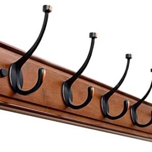 poemland 32" Wall Mount Extra Large Wood Coat Hooks with Heavy Duty Metal Hardware for Hanging Coat,Clothes,Jacket,Hats (Walnut)