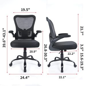 KLASIKA Desk Chairs with Wheels, Ergonomic Mesh Office Chair Adjustable Height and Swivel Lumbar Support Home Office Chair with Flip Up Armrests, Set of 2