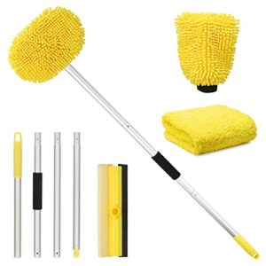 kefanta 60" brush with long handle wash mop washing mitt sponge squeegee microfiber towels accessories kit for floor boat cleaning