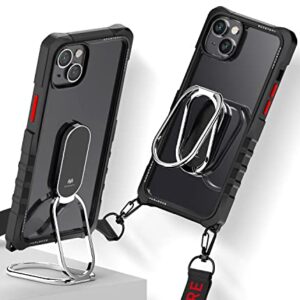 GOOSPERY Z Bumper 360° Sturdy Kickstand Ring Holder Crossbody Compatible with iPhone 14 Plus Case [Strap Included] Dual Layer Structure TPU EdgeClear Cover with Strap, Black