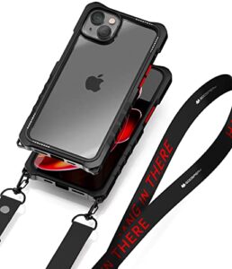 goospery z bumper crossbody compatible with iphone 14 plus case [strap included] shock absorbing dual layer structure tpu edge crystal clear pc with strap outdoor design, black