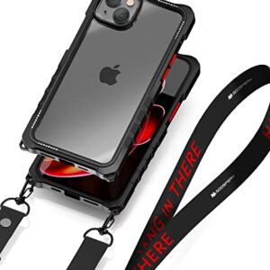 GOOSPERY Z Bumper Crossbody Compatible with iPhone 14 Plus Case [Strap Included] Shock Absorbing Dual Layer Structure TPU Edge Crystal Clear PC with Strap Outdoor Design, Black