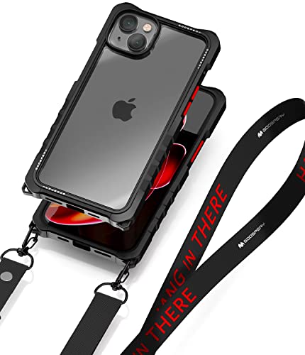 GOOSPERY Z Bumper Crossbody Compatible with iPhone 14 Plus Case [Strap Included] Shock Absorbing Dual Layer Structure TPU Edge Crystal Clear PC with Strap Outdoor Design, Black