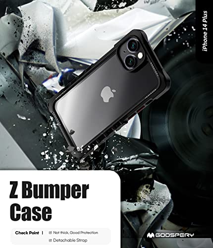 GOOSPERY Z Bumper Crossbody Compatible with iPhone 14 Plus Case [Strap Included] Shock Absorbing Dual Layer Structure TPU Edge Crystal Clear PC with Strap Outdoor Design, Black