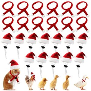 24 pcs christmas pet chicken hat with adjustable chin strap，mini red santa hat and scarf pet rabbit hats with scarf for hamster guinea pig chinchilla hedgehog lizard bearded dragon xmas.