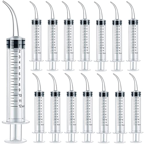 GXXMEI 15PCS 12ml/cc Dental Syringe with Curved Tip & Measurement Disposable Graduated Dental Irrigation Syringe for Oral Dental Care, Tonsil Stones Removing, Lab, Feed Small Pet