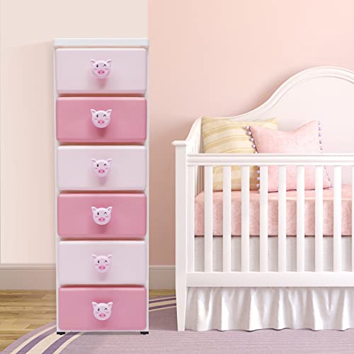 Plastic Drawers Dresser with 6 Drawers, Plastic Tower Closet Organizer with Removable Wheels Suitable for Condos Dorm Rooms Bedrooms Nurseries Playrooms Entryways, 11.8" L x 15" W x 37.4" H