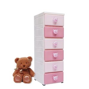 plastic drawers dresser with 6 drawers, plastic tower closet organizer with removable wheels suitable for condos dorm rooms bedrooms nurseries playrooms entryways, 11.8" l x 15" w x 37.4" h