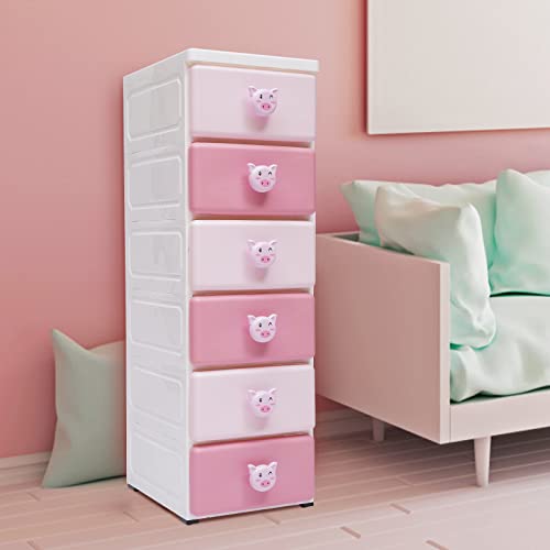 Plastic Drawers Dresser with 6 Drawers, Plastic Tower Closet Organizer with Removable Wheels Suitable for Condos Dorm Rooms Bedrooms Nurseries Playrooms Entryways, 11.8" L x 15" W x 37.4" H