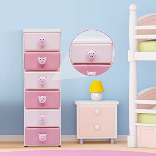 Plastic Drawers Dresser with 6 Drawers, Plastic Tower Closet Organizer with Removable Wheels Suitable for Condos Dorm Rooms Bedrooms Nurseries Playrooms Entryways, 11.8" L x 15" W x 37.4" H