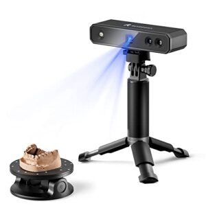 revopoint mini 3d scanner for 3d printing handheld with dual axis turntable, 3d model scanner with 0.02 mm precision 10 fps scan speed, industrial blue light full color 3d scanner for 3d printer- plus