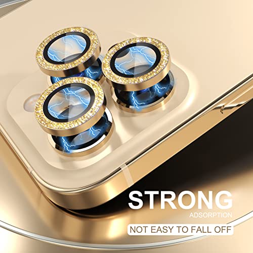 Choiche [3+1] for iPhone 14 Pro/iPhone 14 Pro Max Camera Lens Protector Bling, 9H Tempered Glass Camera Cover Screen Protector Metal Ring Decoration Accessories (Glitter-Gold)