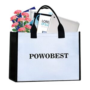 powobest canvas beach bag，laptop womens tote bags, 15.6 inch business computer work bags waterproof handbag for travel, office, school, beach gift tote bag