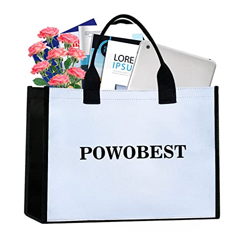 POWOBEST Canvas Beach Bag，Laptop Womens Tote Bags, 15.6 inch Business Computer Work Bags Waterproof Handbag for Travel, Office, School, Beach Gift Tote Bag