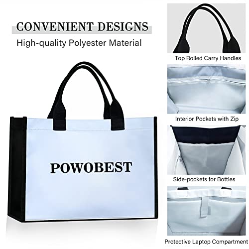 POWOBEST Canvas Beach Bag，Laptop Womens Tote Bags, 15.6 inch Business Computer Work Bags Waterproof Handbag for Travel, Office, School, Beach Gift Tote Bag