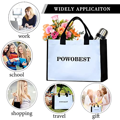 POWOBEST Canvas Beach Bag，Laptop Womens Tote Bags, 15.6 inch Business Computer Work Bags Waterproof Handbag for Travel, Office, School, Beach Gift Tote Bag