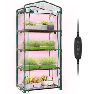 mini greenhouse with grow light , 4 tier 27.2"l×19.9"w×61.8"h portable greenhouse with zippered pvc cover for seed starting trays , dimmable 2ft 60w plant light for indoor plant with timer by bstrip