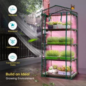 Mini Greenhouse with Grow Light , 4 Tier 27.2"L×19.9"W×61.8"H Portable Greenhouse with Zippered PVC Cover for Seed Starting Trays , Dimmable 2ft 60W Plant Light for Indoor Plant with Timer by Bstrip