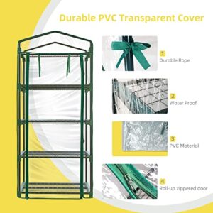 Mini Greenhouse with Grow Light , 4 Tier 27.2"L×19.9"W×61.8"H Portable Greenhouse with Zippered PVC Cover for Seed Starting Trays , Dimmable 2ft 60W Plant Light for Indoor Plant with Timer by Bstrip